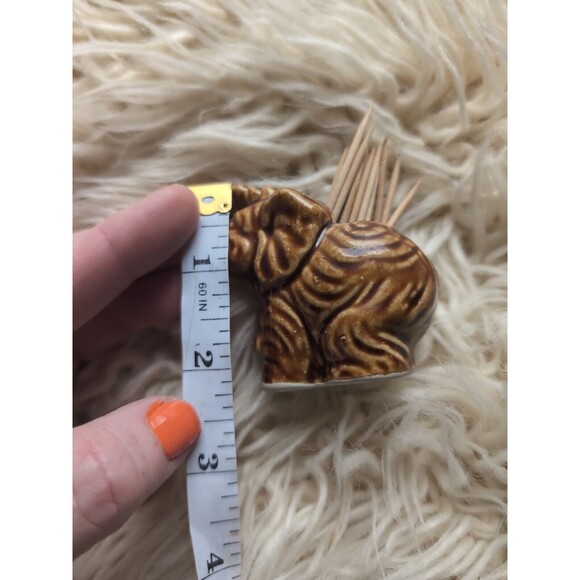 Vintage Mini 2" Elephant Toothpick/Match Holder Brown Ceramic - Picture 7 of 8